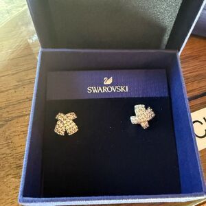 Swarovski Silver Tone X With Pave Clear Crystals Pierced Earrings